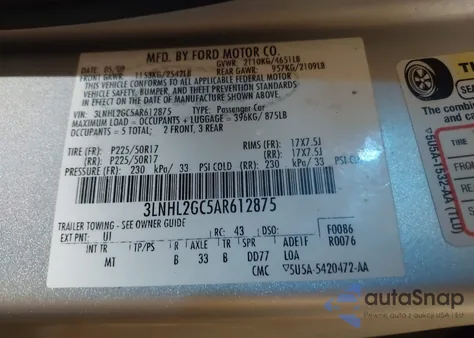 2010 Lincoln Mkz from USA, damaged, VIN 3LNHL2GC5AR612875